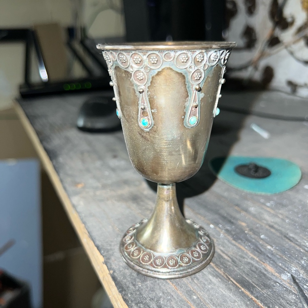 Vintage-Inspired Silver with Turquoise kiddush cup